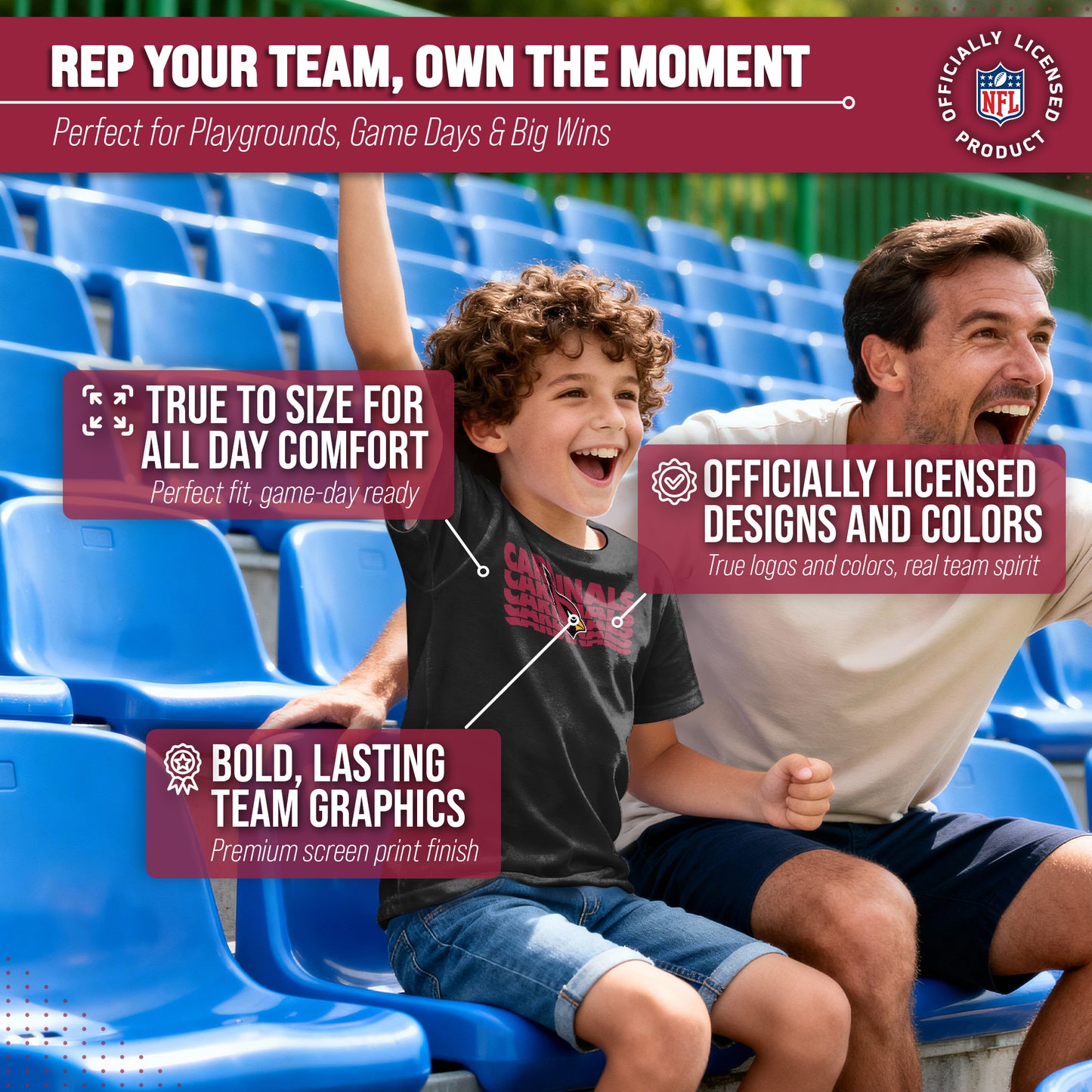 Arizona Cardinals NFL Youth Repeating Logo Football T-Shirt Unisex Tag Free Comfortable - Black