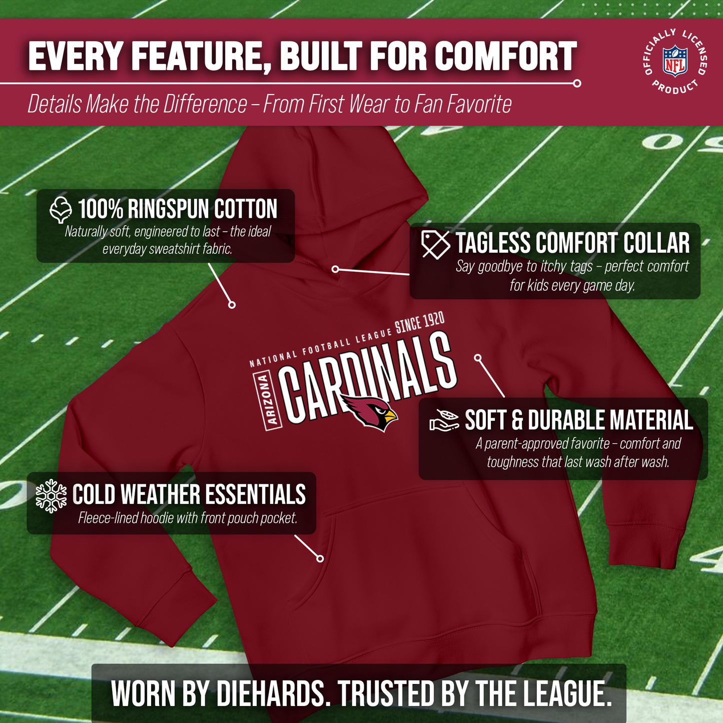 Arizona Cardinals NFL Youth Modern Endzone Football Fleece Hooded Sweatshirt - Cardinal