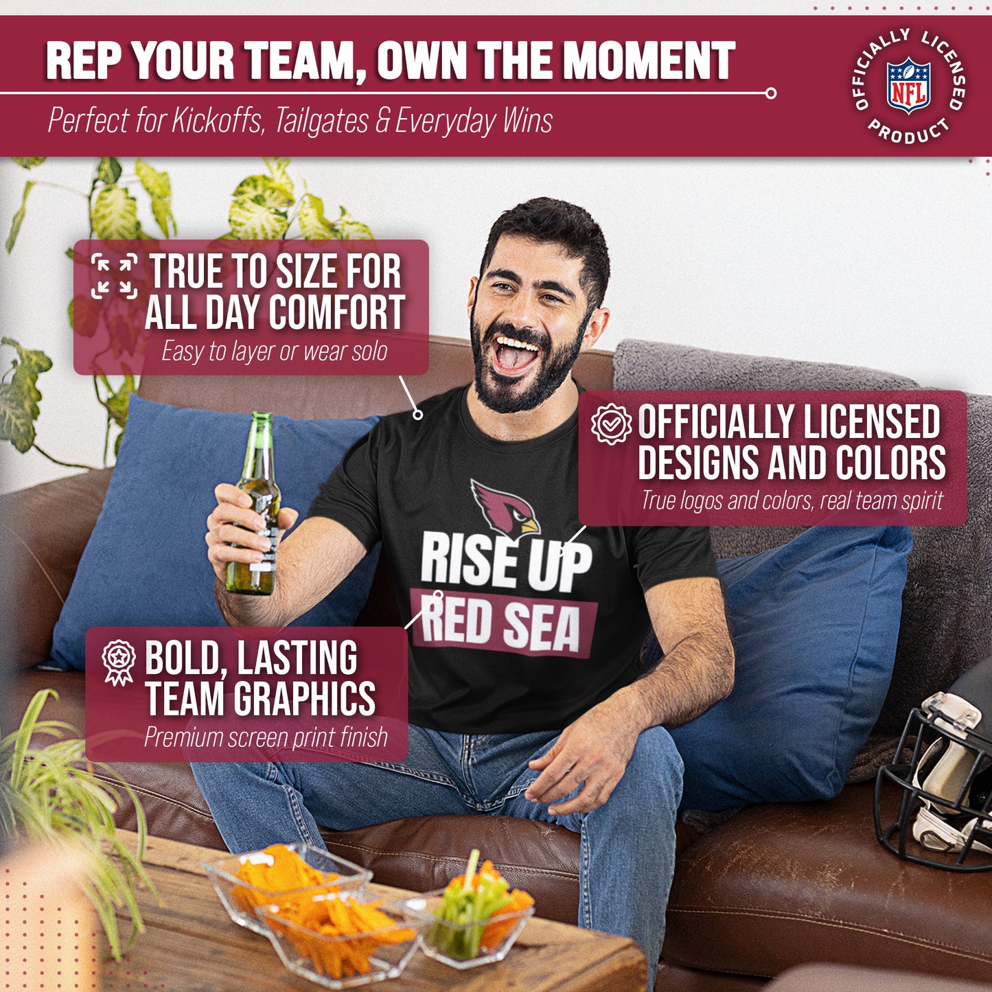 Arizona Cardinals NFL Adult Team Slogan Unisex T-Shirt - Black