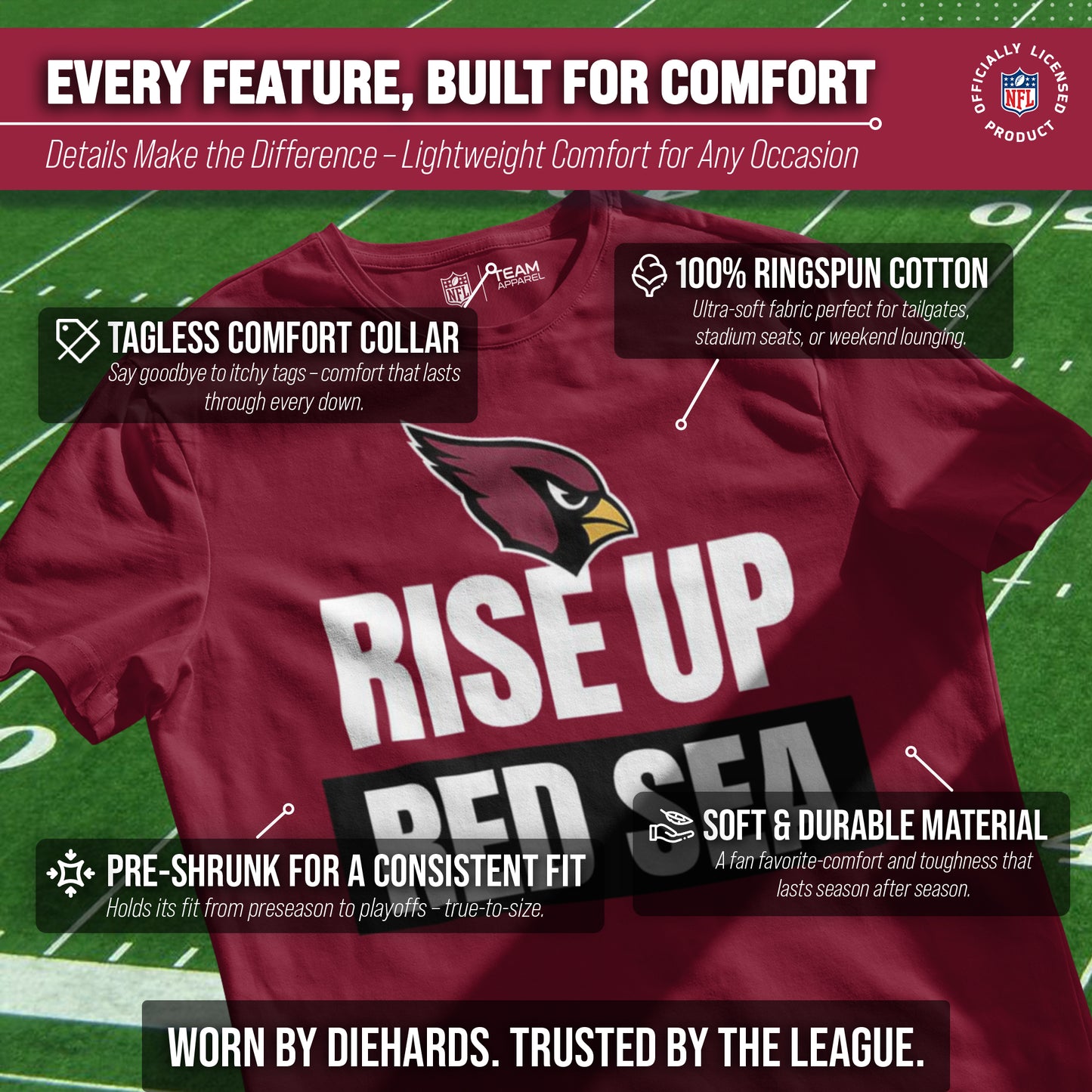 Arizona Cardinals NFL Adult Team Slogan Unisex T-Shirt - Cardinal