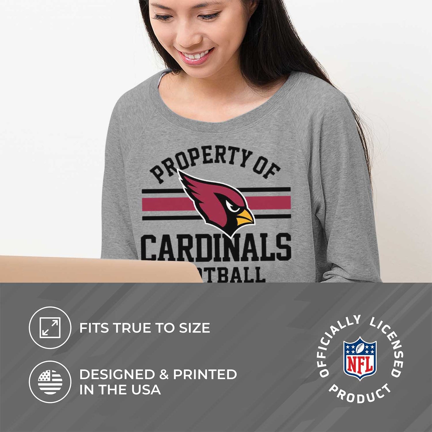 Arizona Cardinals NFL Womens Property of Lighweight Crew Neck - Sport Gray