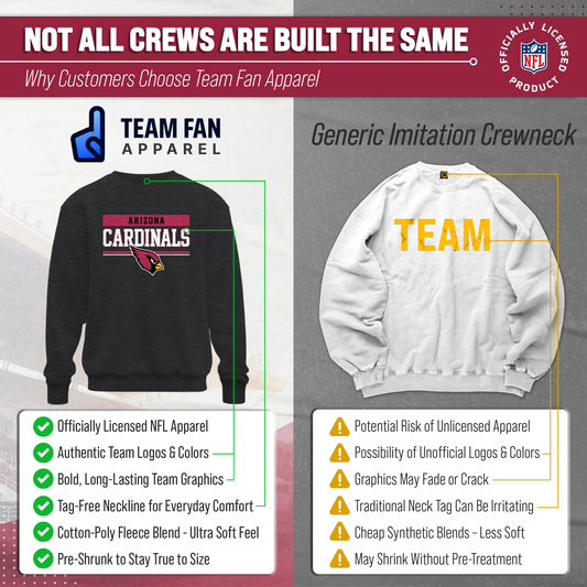 Arizona Cardinals NFL Adult Long Sleeve Team Block Charcoal Crewneck Sweatshirt - Charcoal