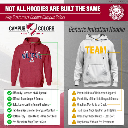 Arizona Wildcats NCAA Adult Unisex Starting Fresh Heathered Hooded Fleece Sweatshirt - Red Heather