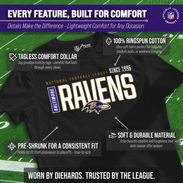 Baltimore Ravens NFL Youth Modern Endzone Football T-Shirt Unisex Tag Free Comfortable - Black