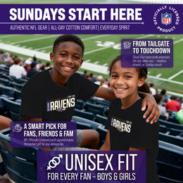 Baltimore Ravens NFL Youth Modern Endzone Football T-Shirt Unisex Tag Free Comfortable - Black