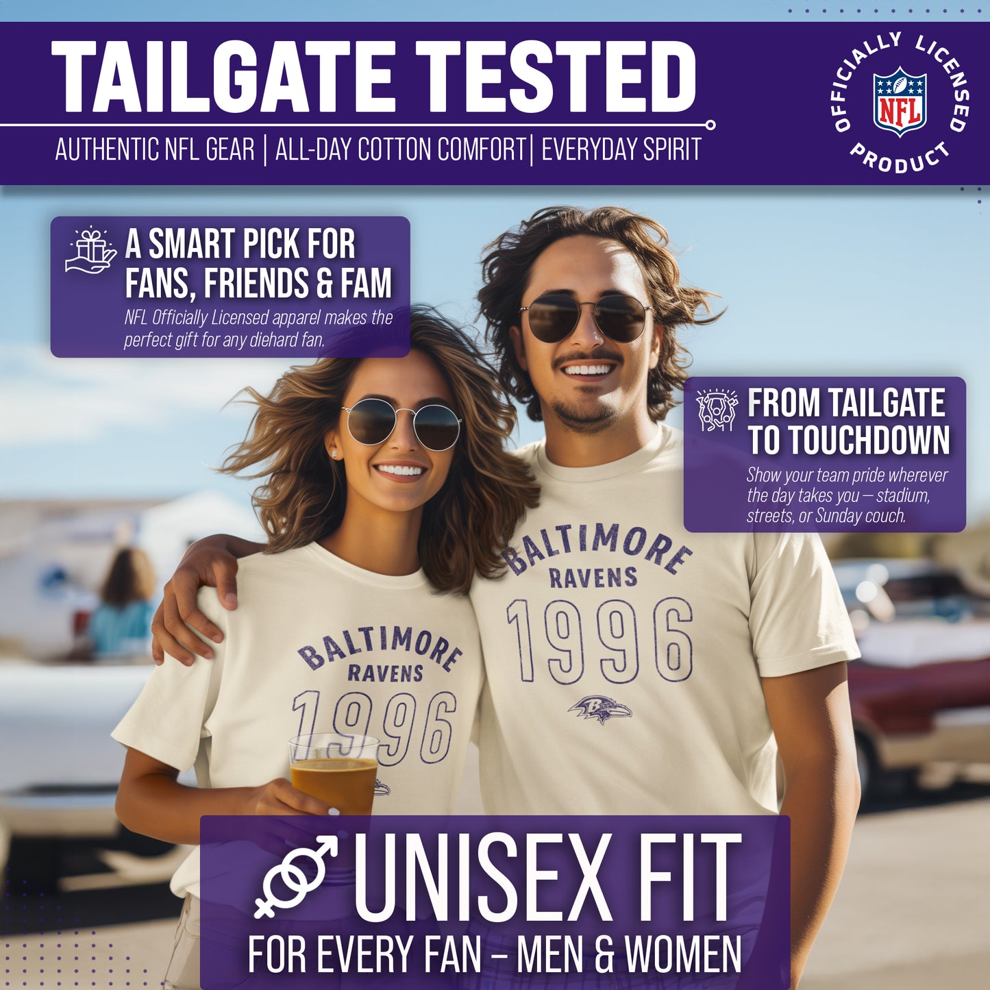 Baltimore Ravens NFL Adult Big Date Tag-Less T-Shirt - Natural