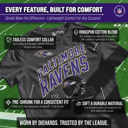 Baltimore Ravens NFL Adult Distressed Helmet Tag-Less T-Shirt - Heather Charcoal