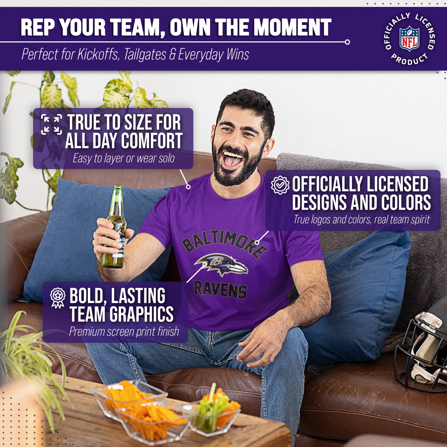 Baltimore Ravens NFL Adult Gameday T-Shirt - Purple