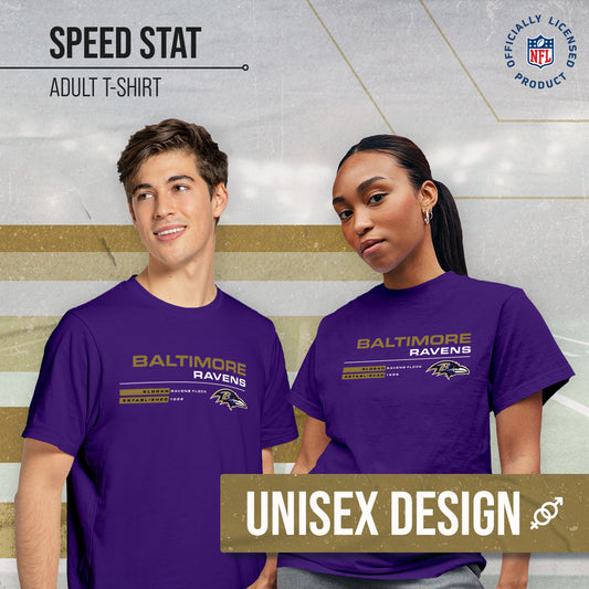 Baltimore Ravens Adult NFL Speed Stat Sheet T-Shirt - Purple