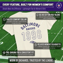 Baltimore Ravens NFL Womens Big Date Tag-Less T-Shirt - Natural