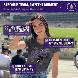 Baltimore Ravens NFL Womens Distressed Helmet Tag-Less Soft T-Shirt - Heather Charcoal