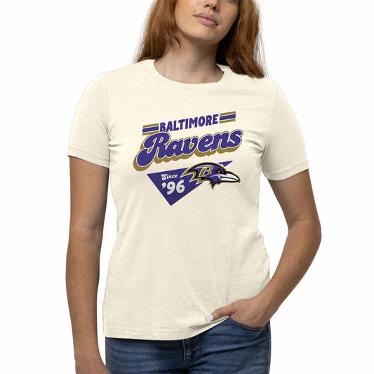 Baltimore Ravens NFL Womens Vintage Charm Tag-Less Soft T-Shirt - Birch