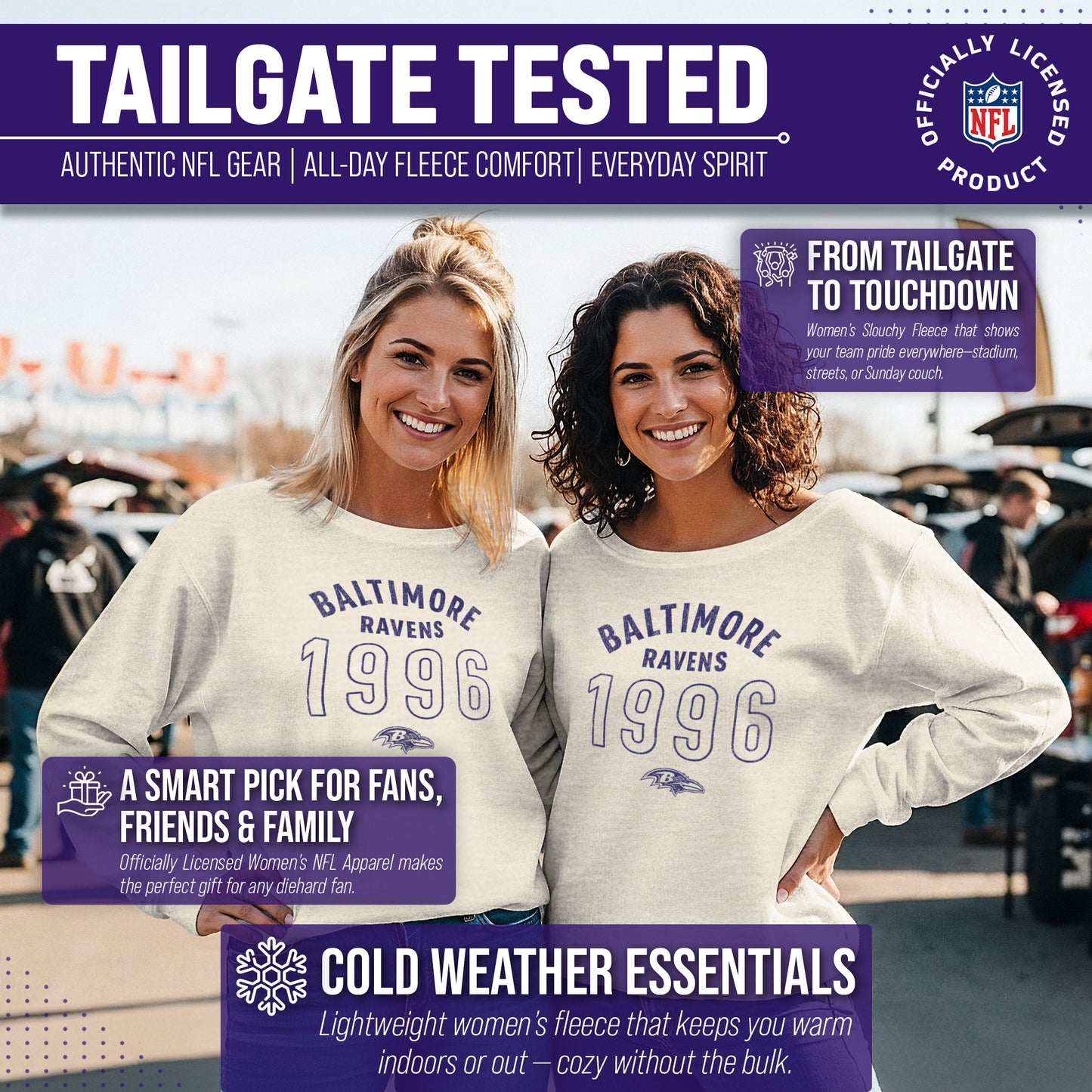 Baltimore Ravens NFL Womens Big Date Slouchy Crewneck - Natural