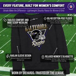 Baltimore Ravens NFL Womens Retro Triangle Slouchy Crewneck - Heather Charcoal