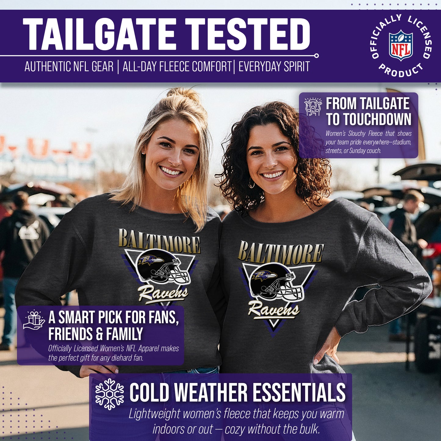 Baltimore Ravens NFL Womens Retro Triangle Slouchy Crewneck - Heather Charcoal