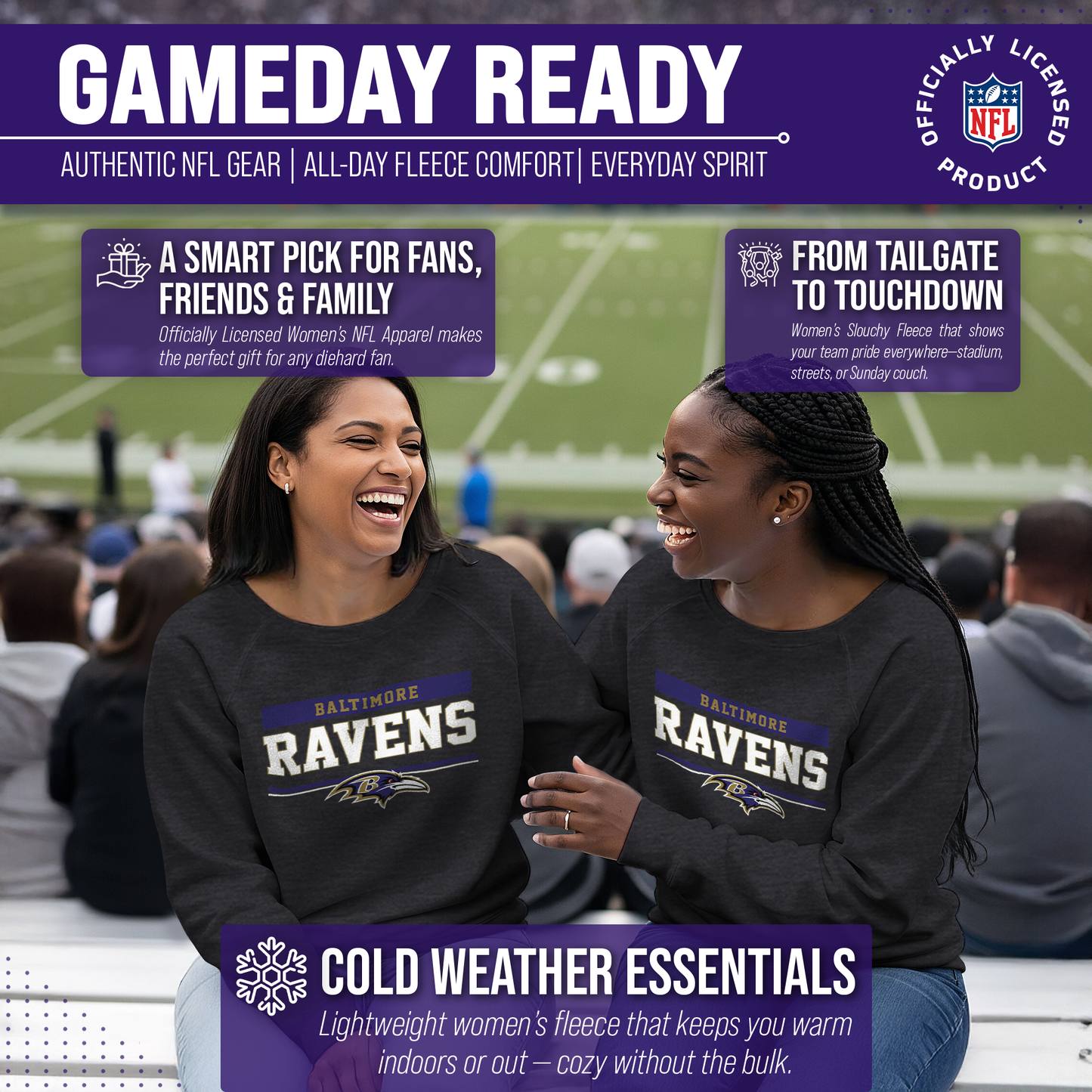 Baltimore Ravens NFL Womens Charcoal Crew Neck Football Apparel - Charcoal