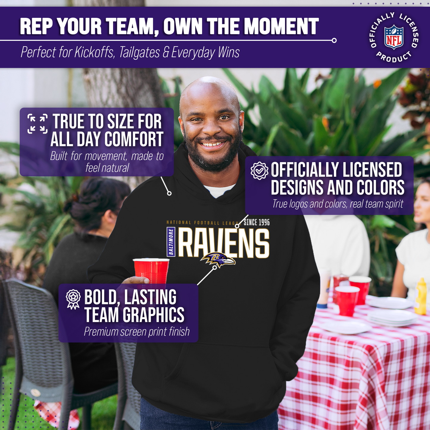 Baltimore Ravens NFL Adult Unisex Modern Endzone Soft Fleece Hooded Sweatshirt - Black