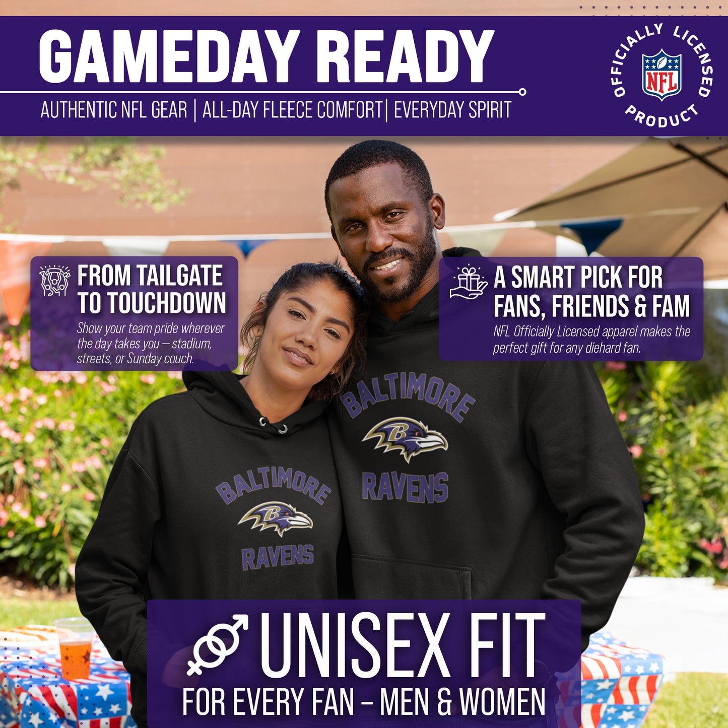 Baltimore Ravens NFL Gameday Adult Hooded Sweatshirt - Black