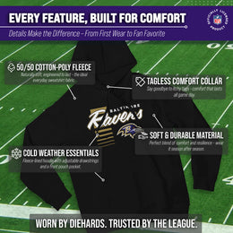 Baltimore Ravens NFL Adult Unisex Retro Script Ultra Soft Fleece Hooded Sweatshirt - Black