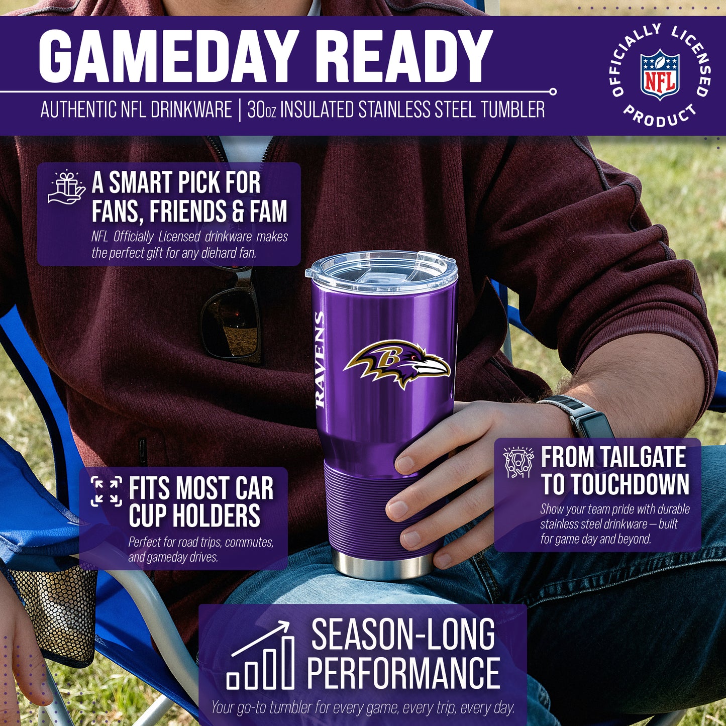 Baltimore Ravens NFL 30oz Gameday Stainless Steel Tumbler - Purple