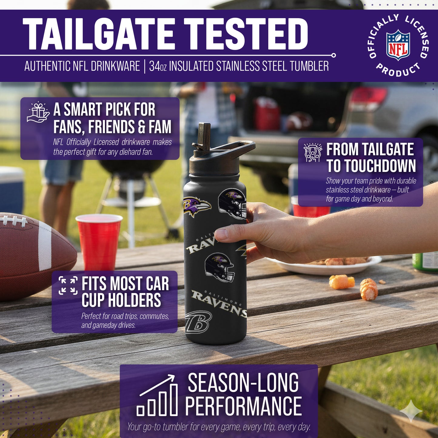 Baltimore Ravens NFL 34Oz Native Quencher Water Bottle - Black