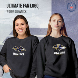 Baltimore Ravens Women's NFL Ultimate Fan Logo Slouchy Crewneck -Tagless Fleece Lightweight Pullover - Charcoal