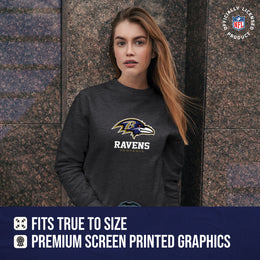 Baltimore Ravens Women's NFL Ultimate Fan Logo Slouchy Crewneck -Tagless Fleece Lightweight Pullover - Charcoal