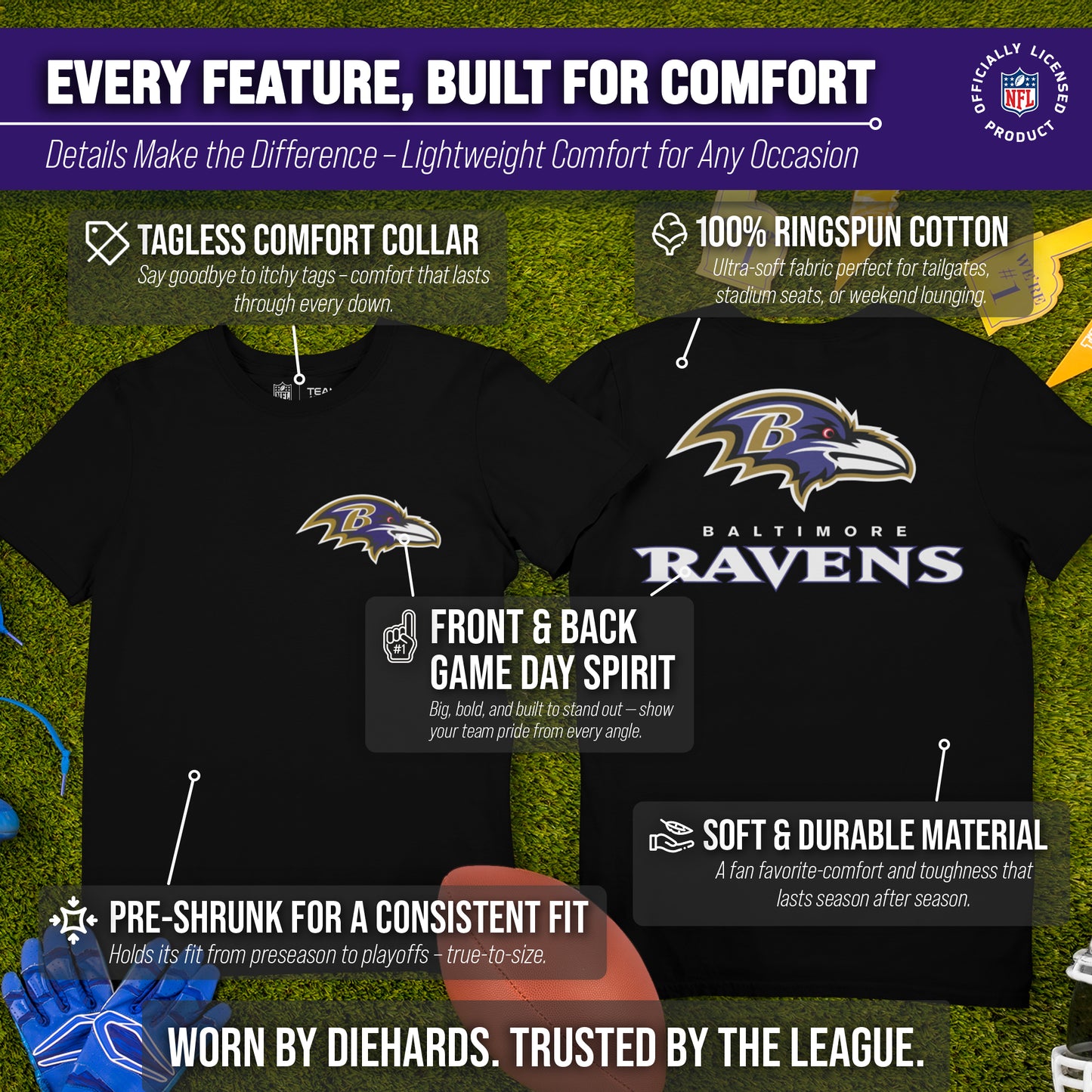 Baltimore Ravens NFL Pro Football Final Countdown Adult Cotton-Poly Short Sleeved T-Shirt For Men & Women - Black