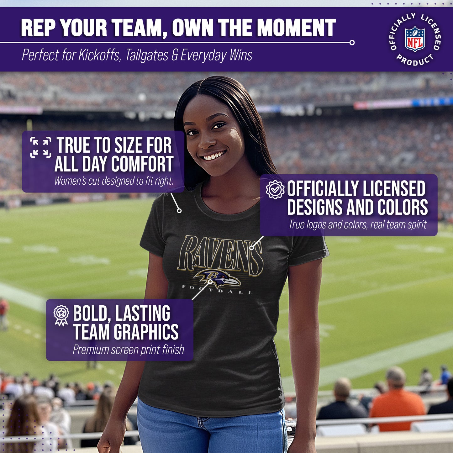 Baltimore Ravens NFL Womens Overtime Blueprint Tag-Less T-Shirt - Black