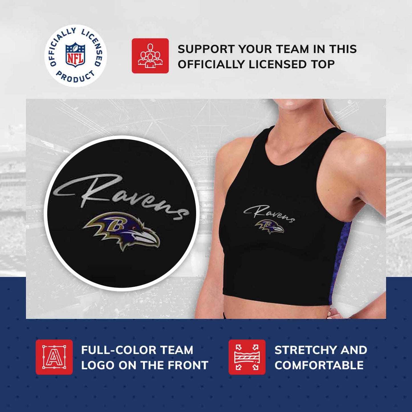 Baltimore Ravens NFL Women's Sports Bra Activewear - Black