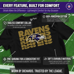 Baltimore Ravens NFL Youth Repeating Logo Football T-Shirt Unisex Tag Free Comfortable - Black