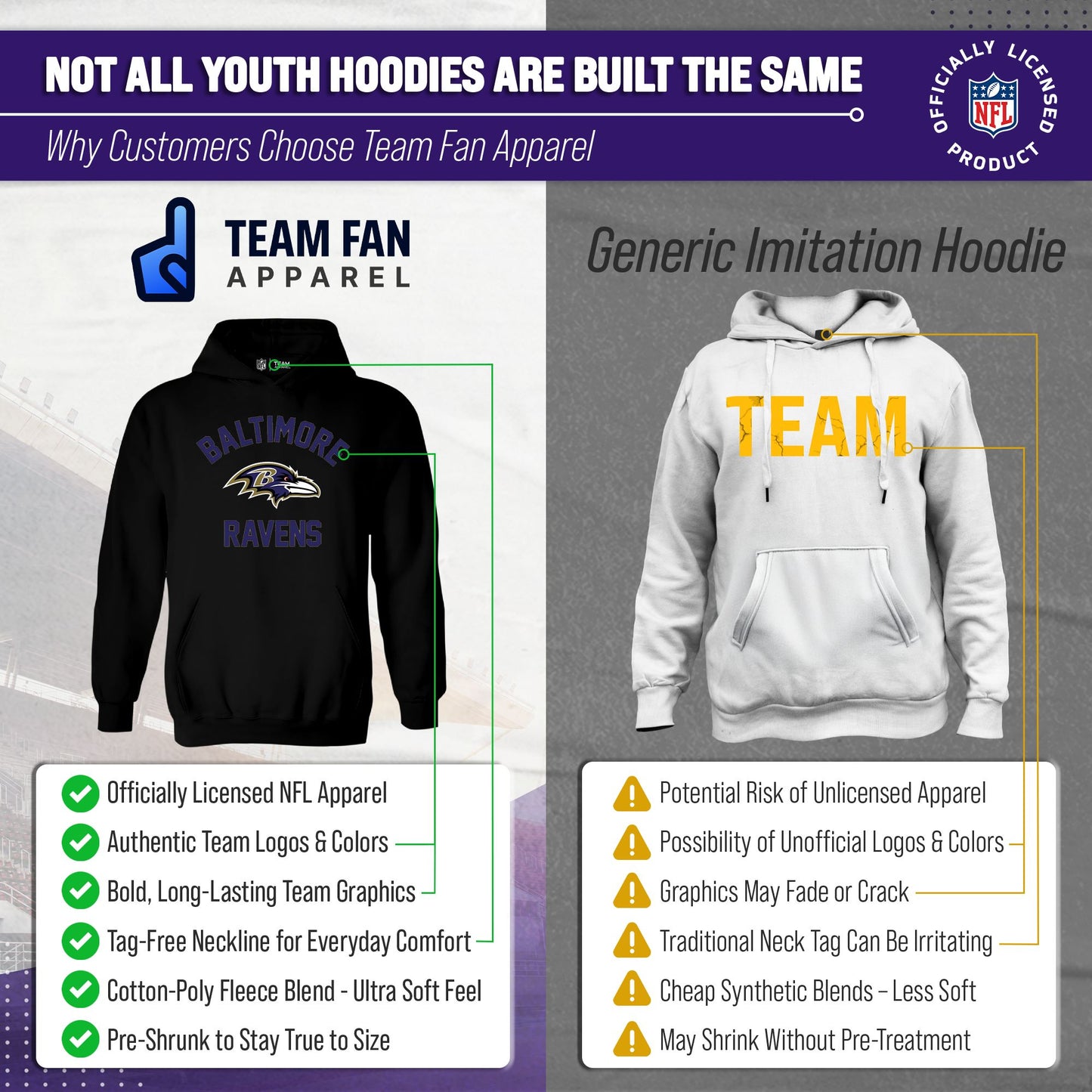 Baltimore Ravens NFL Youth Gameday Hooded Sweatshirt - Black