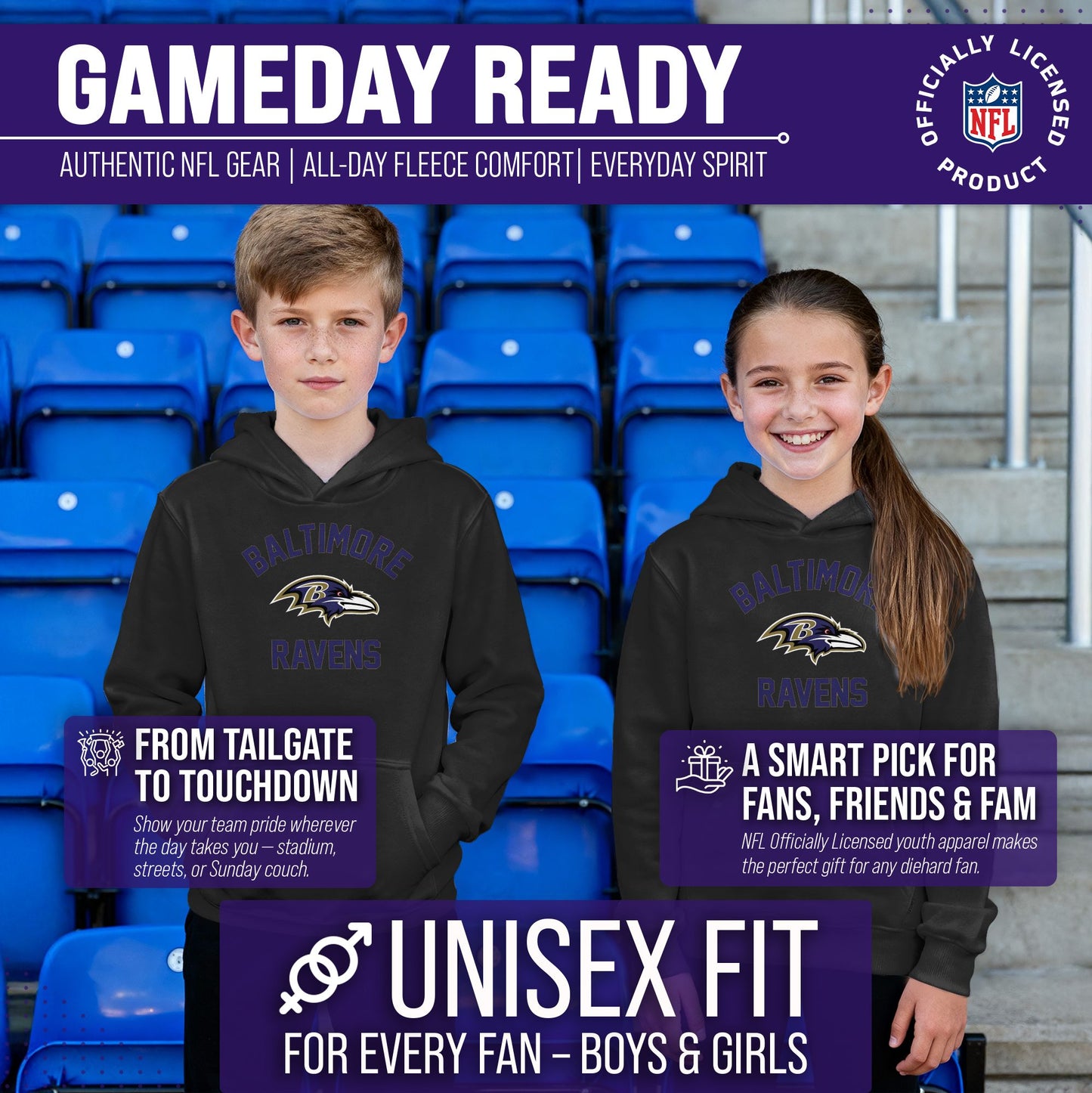 Baltimore Ravens NFL Youth Gameday Hooded Sweatshirt - Black