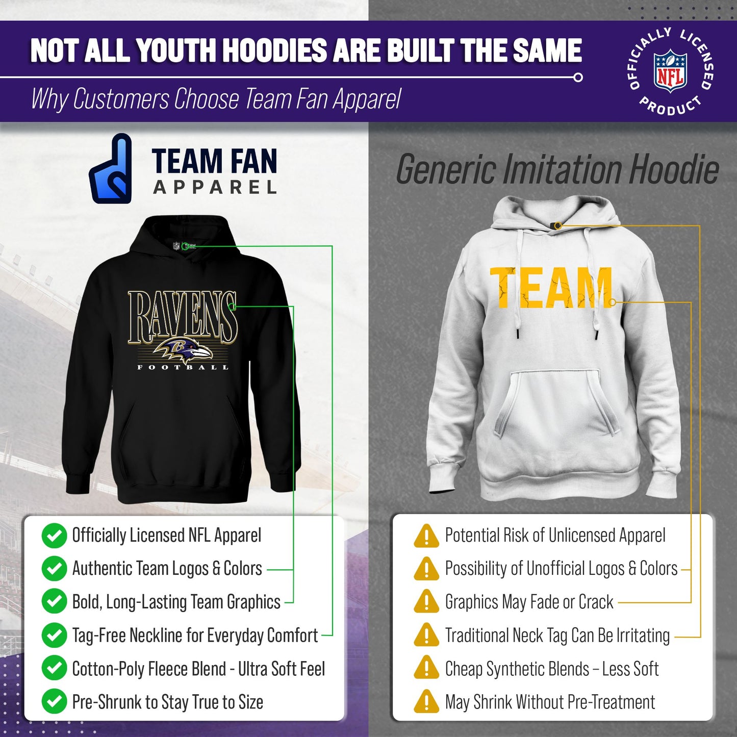 Baltimore Ravens NFL Youth Overtime Blueprint Football Fleece Hooded Sweatshirt - Black