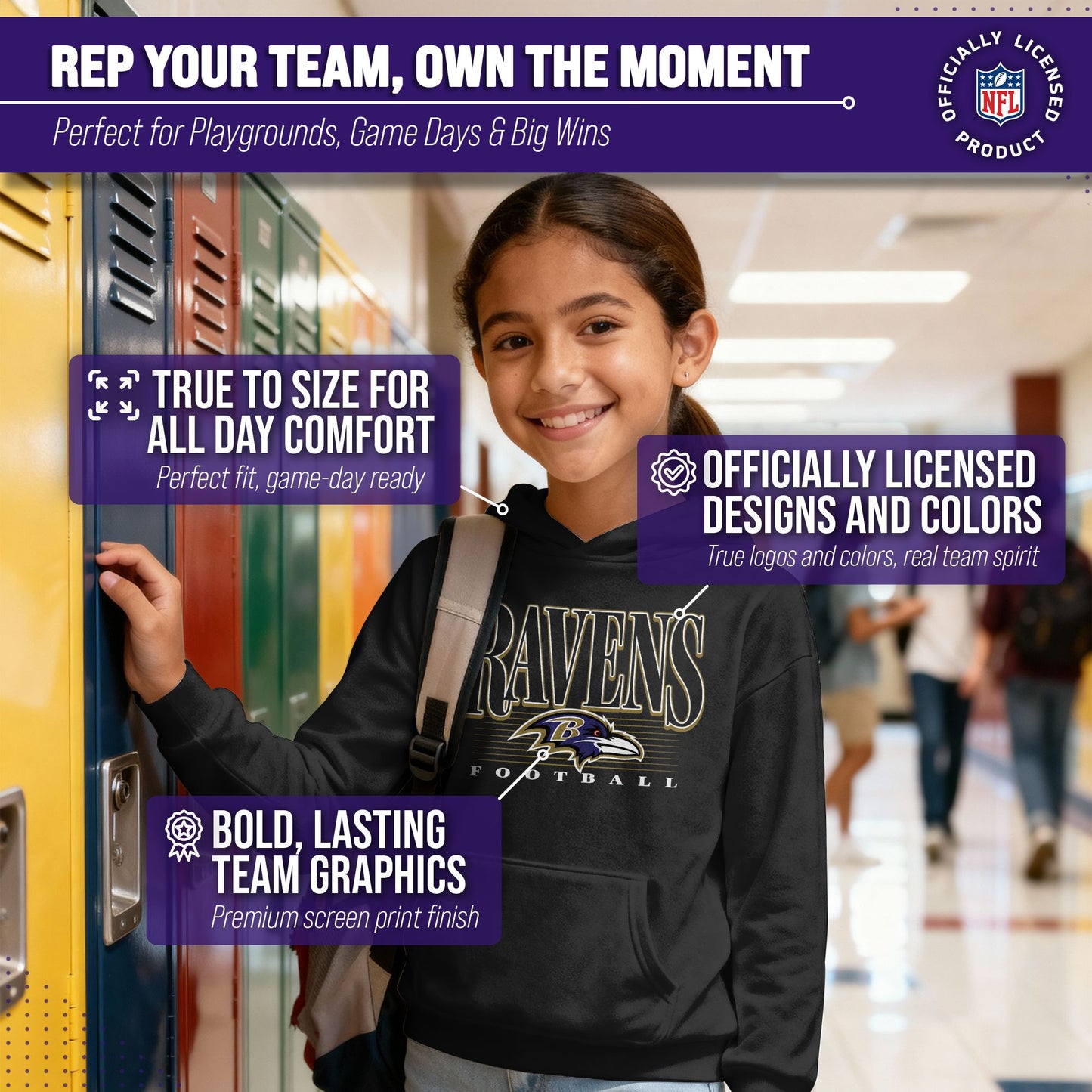 Baltimore Ravens NFL Youth Overtime Blueprint Football Fleece Hooded Sweatshirt - Black