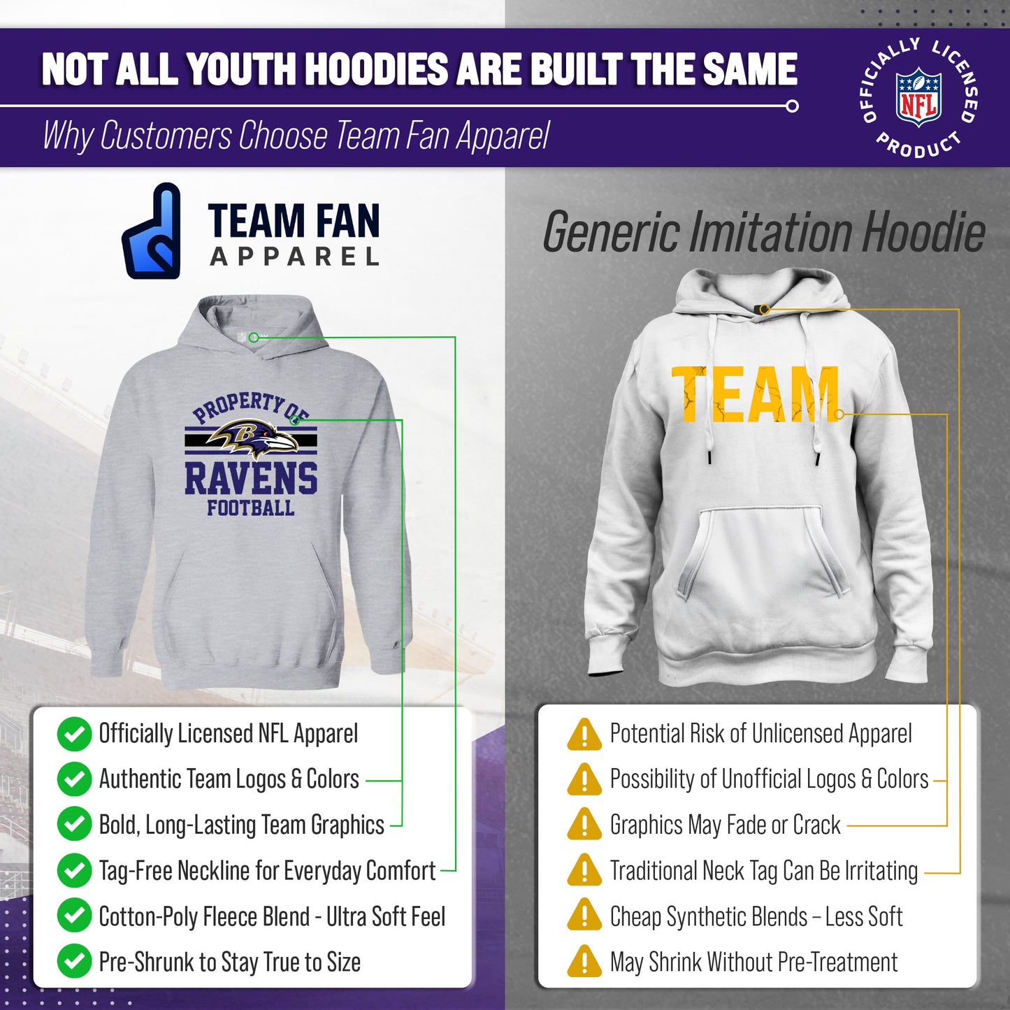 Baltimore Ravens NFL Youth Property Of Hooded Sweatshirt - Sport Gray