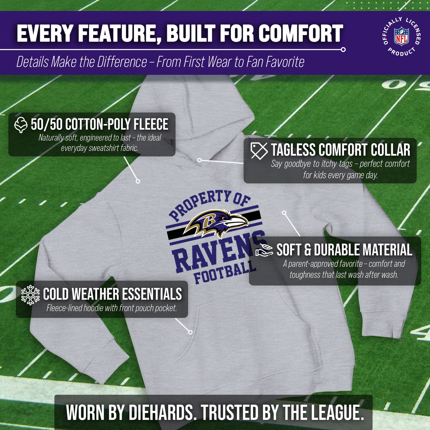 Baltimore Ravens NFL Youth Property Of Hooded Sweatshirt - Sport Gray