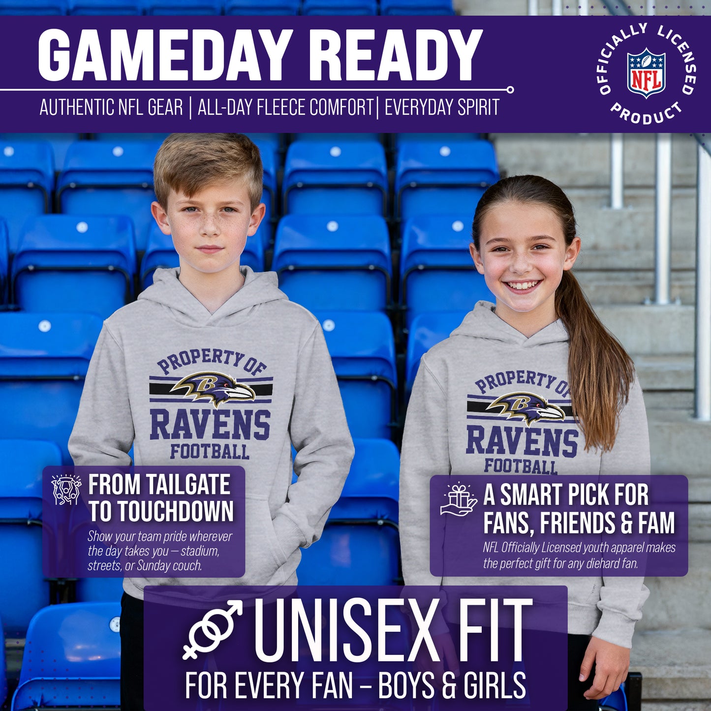 Baltimore Ravens NFL Youth Property Of Hooded Sweatshirt - Sport Gray