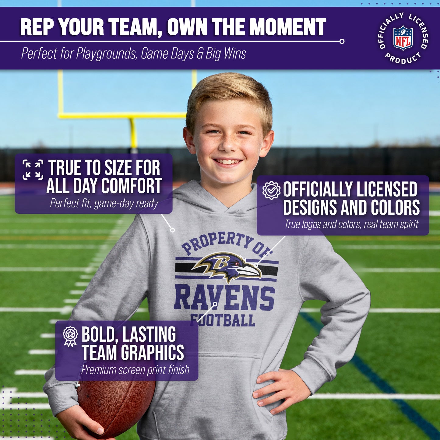 Baltimore Ravens NFL Youth Property Of Hooded Sweatshirt - Sport Gray