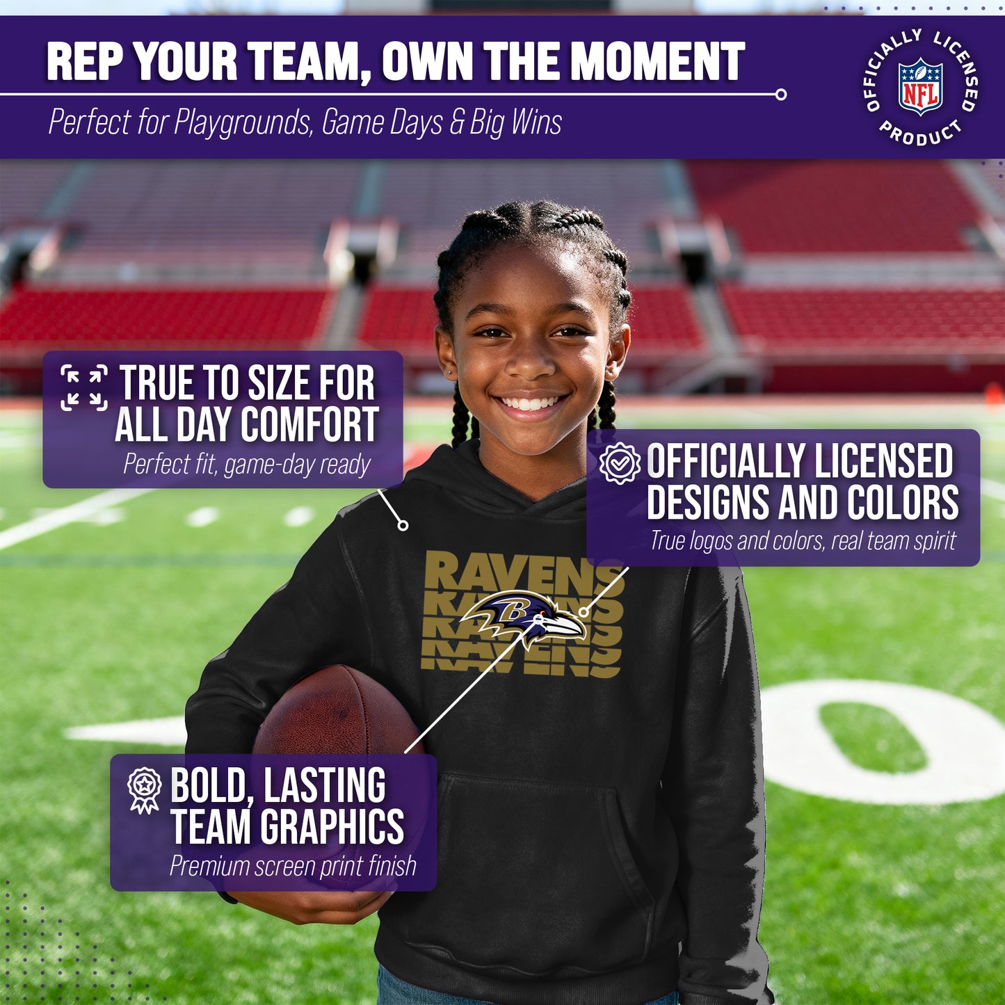 Baltimore Ravens NFL Youth Repeating Logo Football Fleece Hooded Sweatshirt - Black