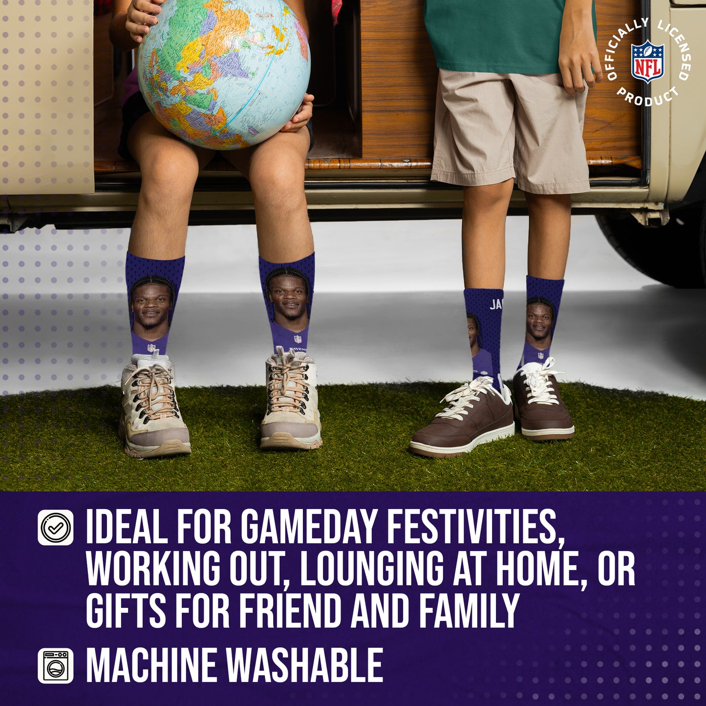 Baltimore Ravens NFL Youth Roster Player Crew Socks - Purple