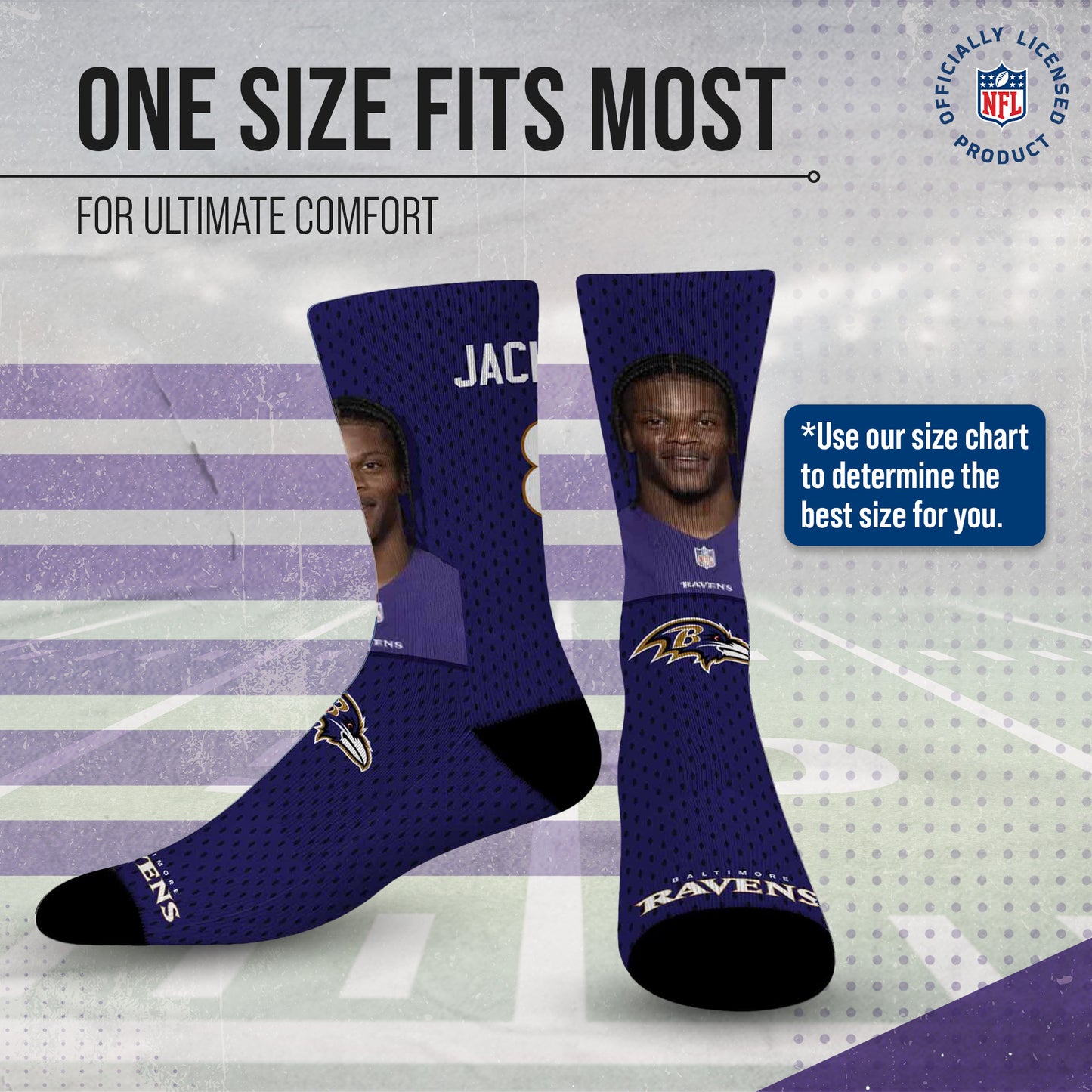 Baltimore Ravens NFL Youth Roster Player Crew Socks - Purple