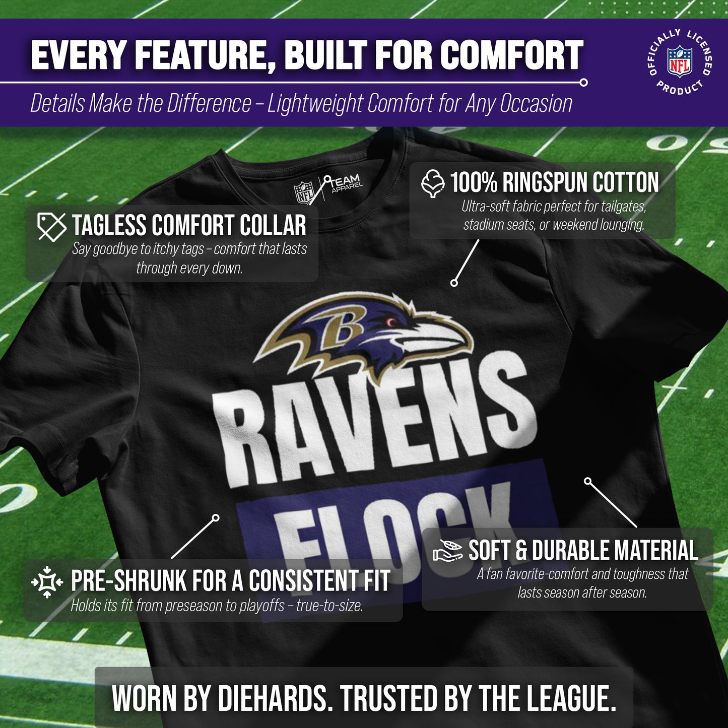 Baltimore Ravens NFL Adult Team Slogan Unisex T-Shirt - Black