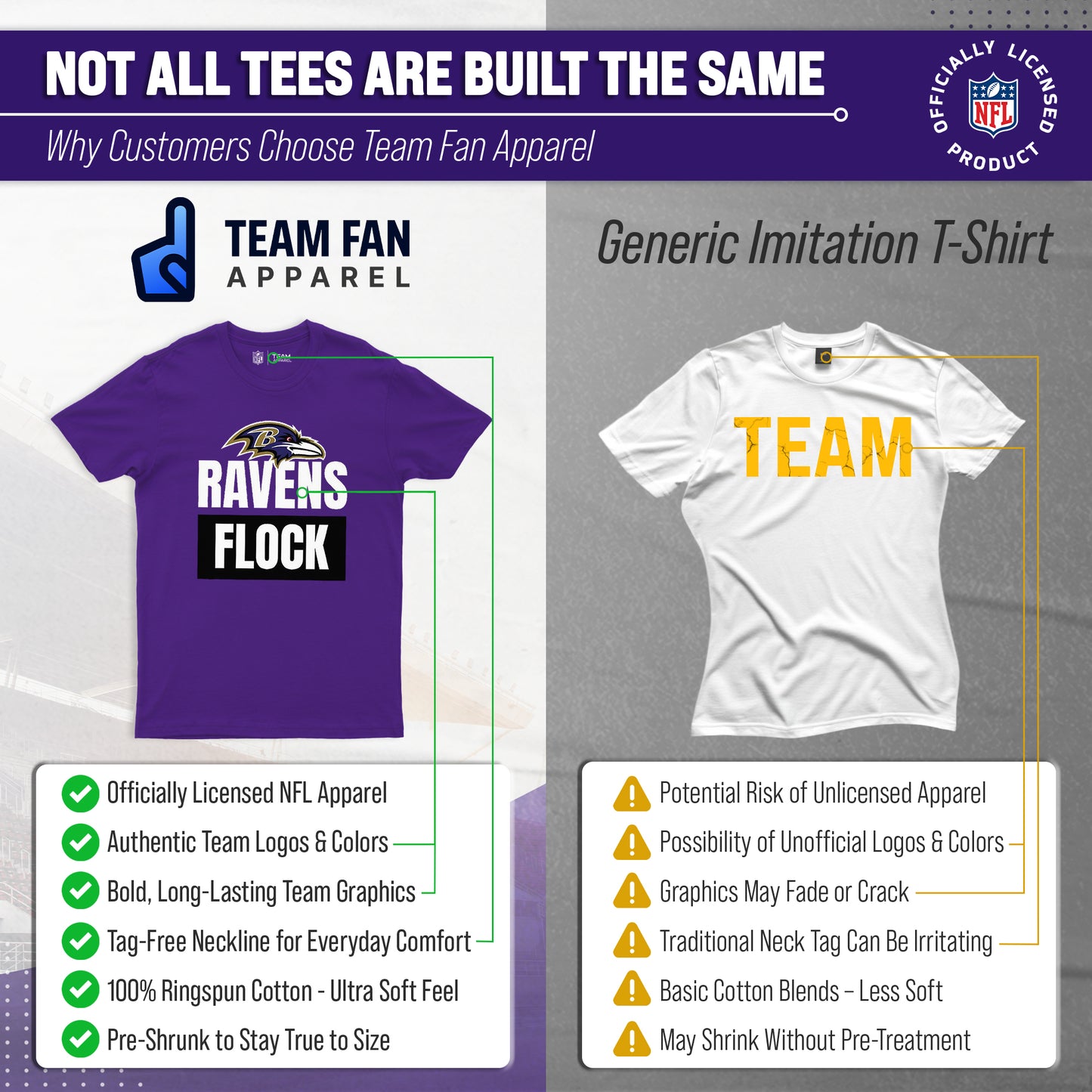 Baltimore Ravens NFL Adult Team Slogan Unisex T-Shirt - Purple