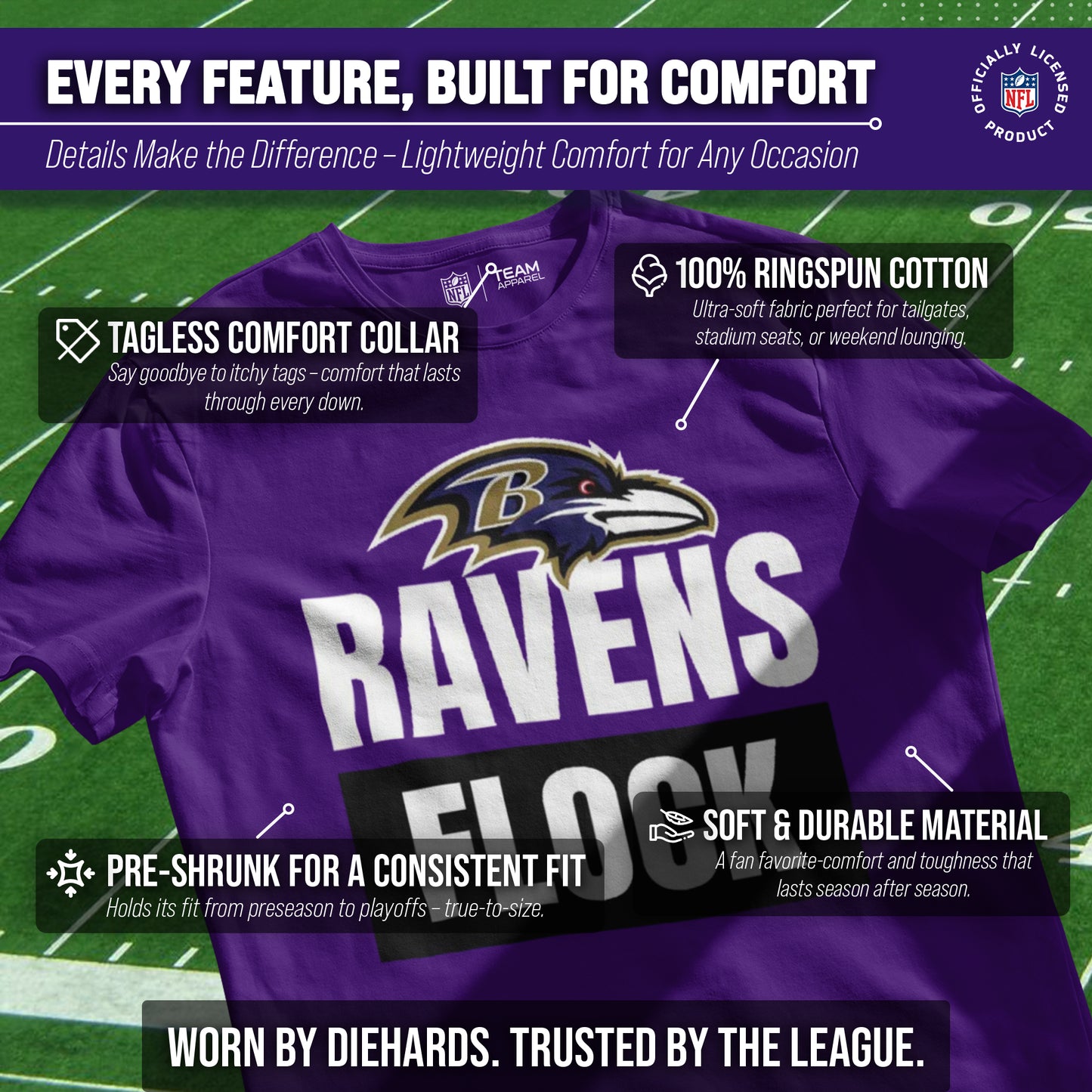 Baltimore Ravens NFL Adult Team Slogan Unisex T-Shirt - Purple