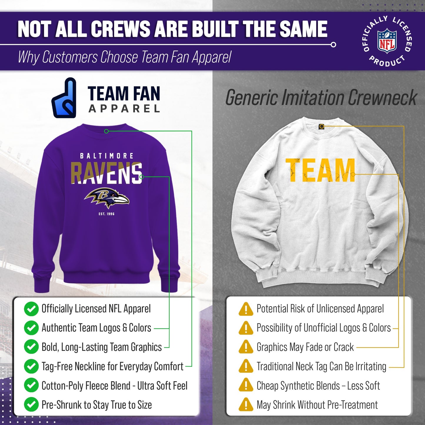 Baltimore Ravens Adult NFL Diagonal Fade Color Block Crewneck Sweatshirt - Purple
