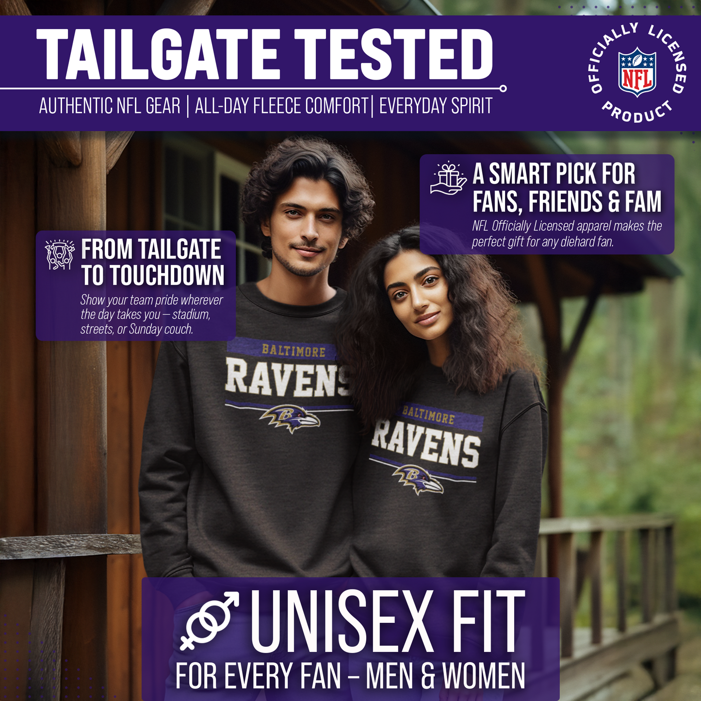 Baltimore Ravens NFL Adult Long Sleeve Team Block Charcoal Crewneck Sweatshirt - Charcoal