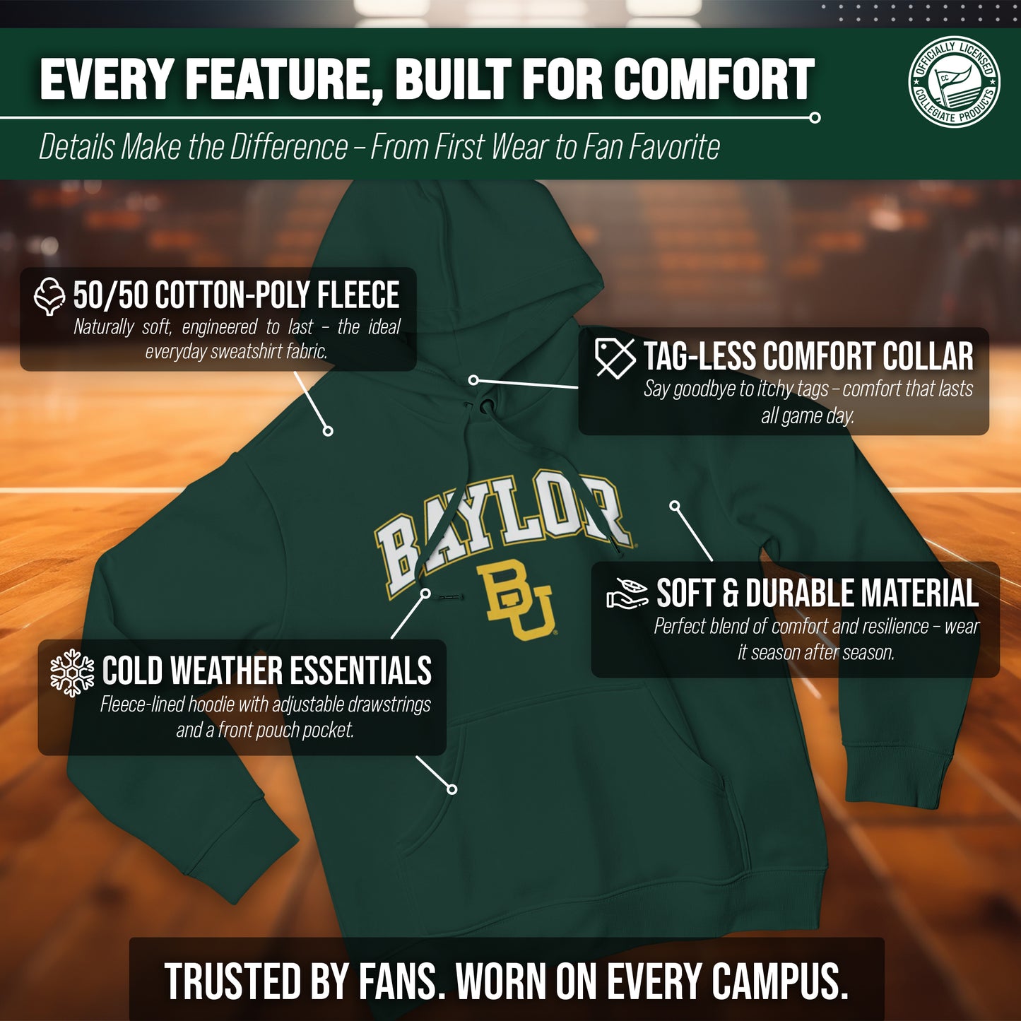 Baylor Bears Adult Arch & Logo Soft Style Gameday Hooded Sweatshirt - Team Color