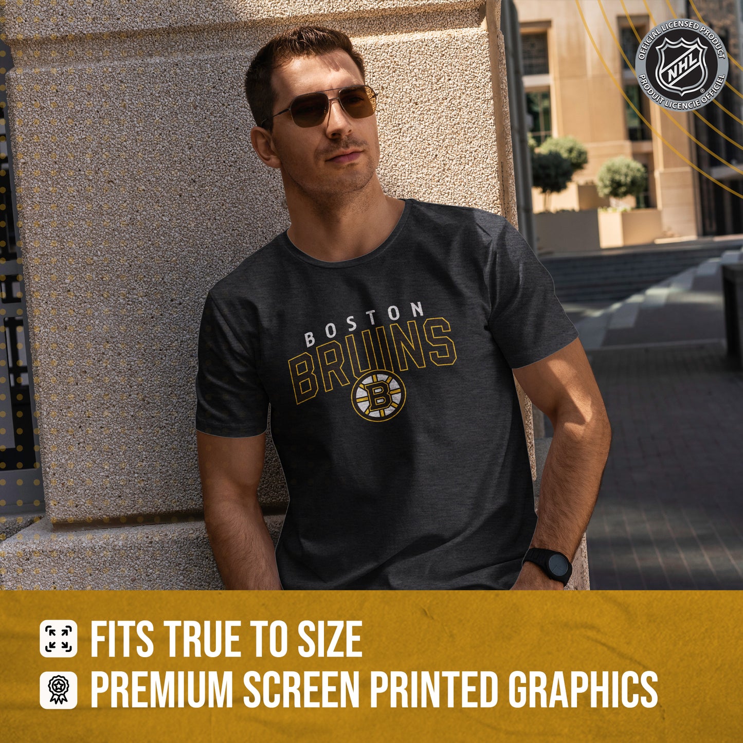 Boston  Bruins NHL Adult Powerplay Heathered Unisex T-Shirt - Black Heather