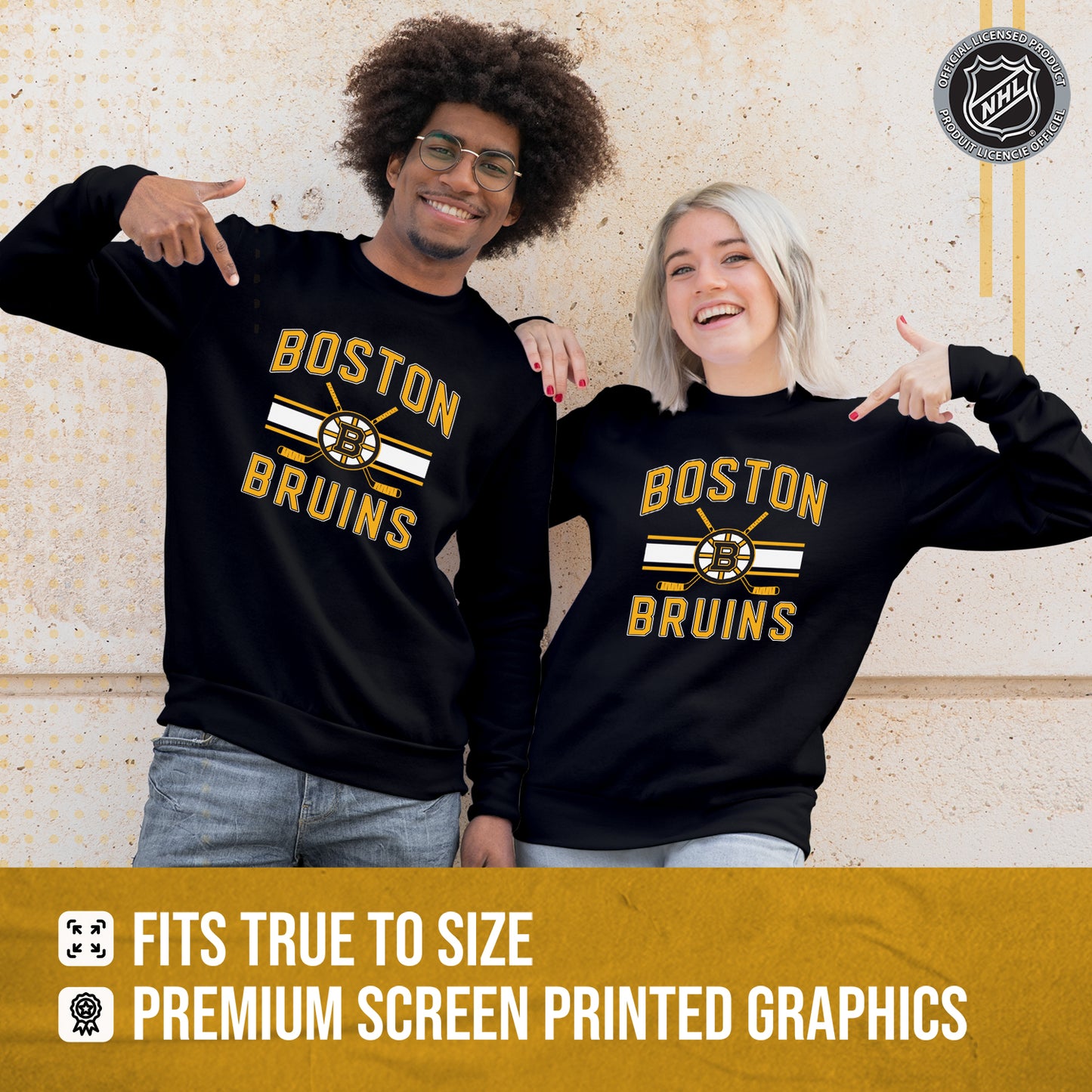 Boston  Bruins Adult NHL Faceoff Hockey Fleece Crewneck Sweatshirt - Black